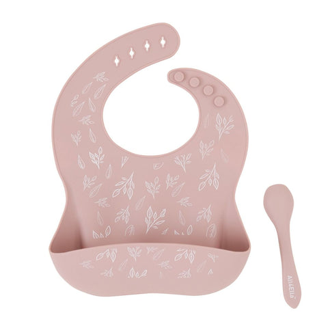 SILICONE BIB WITH SPOON - DUSTY PINK