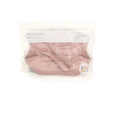 SILICONE BIB WITH SPOON - DUSTY PINK