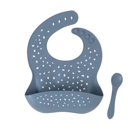 SILICONE BIB WITH SPOON - SLATE BLUE