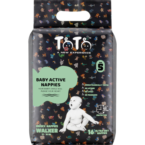 TOTO PREMIUM NAPPIES FOR WALKER - SIZE 5 - 64 NAPPIES - 13 TO 18KG