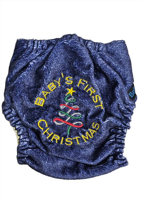 BeBops Reusable cloth Nappy Baby's first Christmas Dark Blue