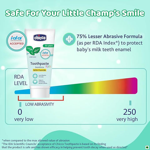 Chicco Mild Mint Flavour 6Y+ Kids, Preservative Free Toothpaste (70 g)