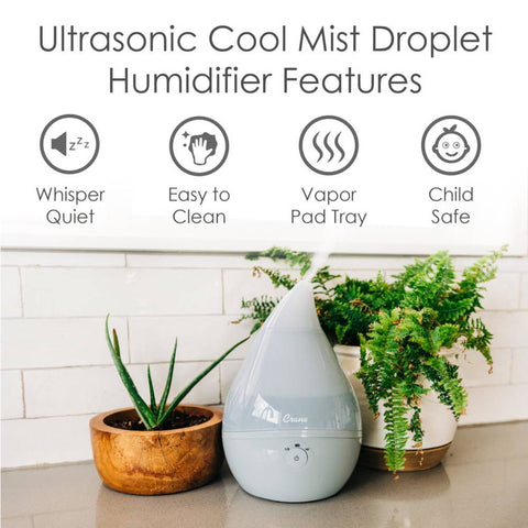 Crane Droplet Cool Mist Humidifier, Filter Free 1.9L with Vapour Pad