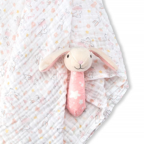 LITTLE LINEN MUSLIN WRAP & CRINKLE TOY - BALLERINA BUNNY