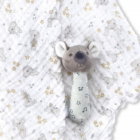 LITTLE LINEN MUSLIN WRAP & CRINKLE TOY - CHEEKY KOALA
