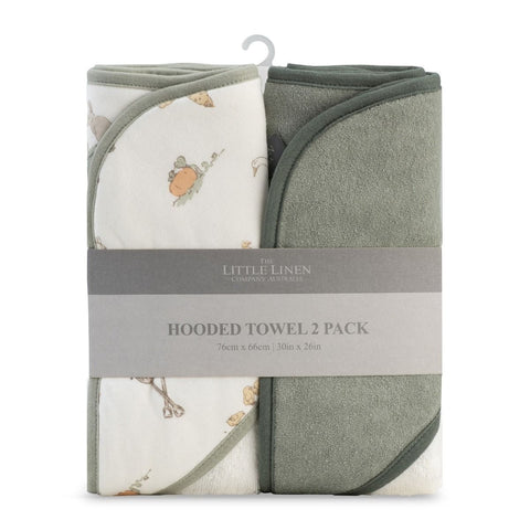 LITTLE LINEN HOODED TOWEL 2PK - FARMYARD LAMB