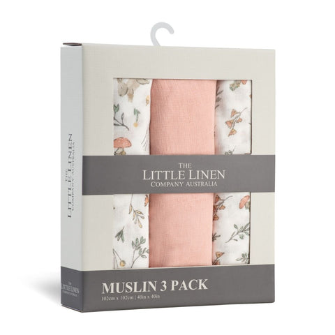 LITTLE LINEN MUSLIN WRAP 3PK - HARVEST BUNNY