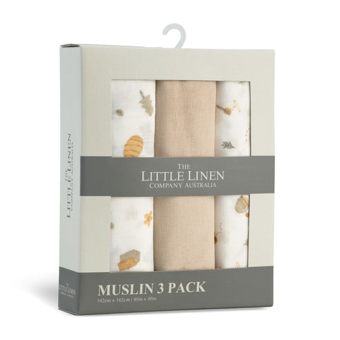 LITTLE LINEN MUSLIN WRAP 3PK - NECTAR BEAR