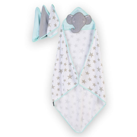 LITTLE LINEN COMPANY HOODED TOWEL & WASHERS ELEPHANT STAR