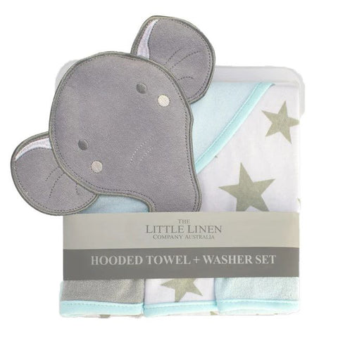 LITTLE LINEN COMPANY HOODED TOWEL & WASHERS ELEPHANT STAR
