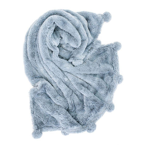 LITTLE LINEN WEEGOAMIGO PLUSH POM POM BLANKET - MIDNIGHT