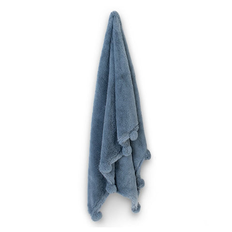 LITTLE LINEN WEEGOAMIGO PLUSH POM POM BLANKET - MIDNIGHT