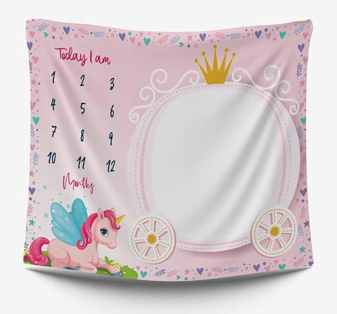 Baby Monthly Milestone Photoshoot Blanket Pink Unicorn