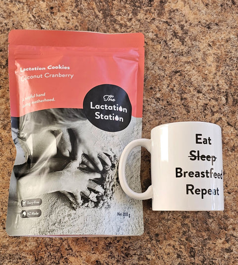 Lactation Cookies with coffee mug