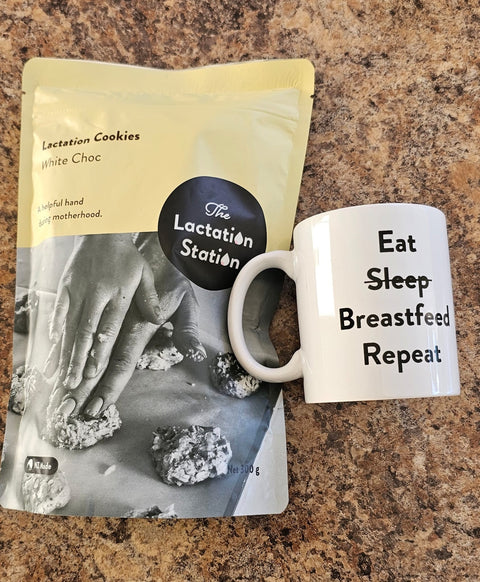 Lactation Cookies with coffee mug
