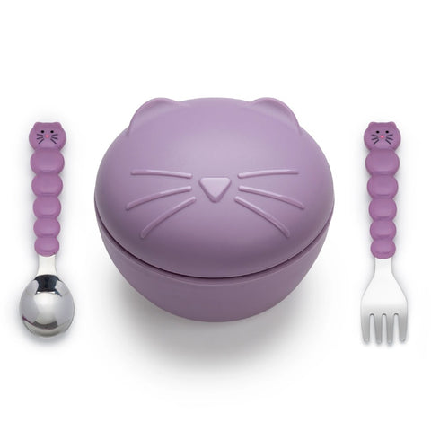 Melii Silicone Animal Bowl with Lid & Utensils-cat
