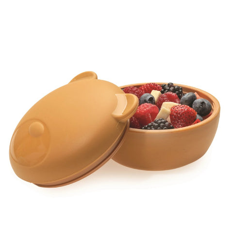 Melii Silicone Animal Bowl with Lid & Utensils-bear