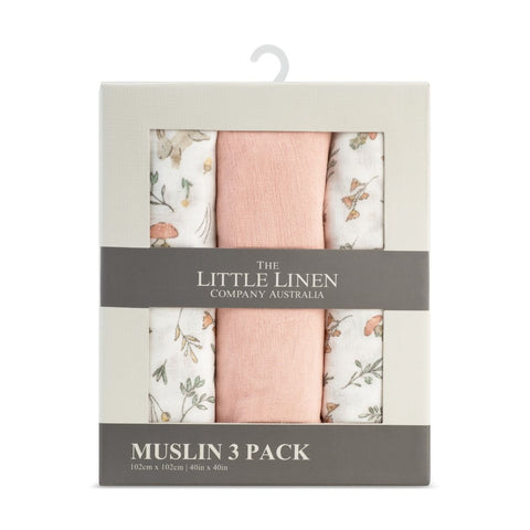 LITTLE LINEN MUSLIN WRAP 3PK - HARVEST BUNNY