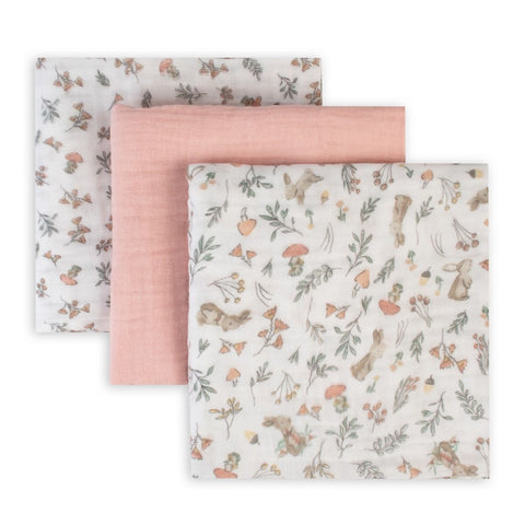 LITTLE LINEN MUSLIN WRAP 3PK - HARVEST BUNNY