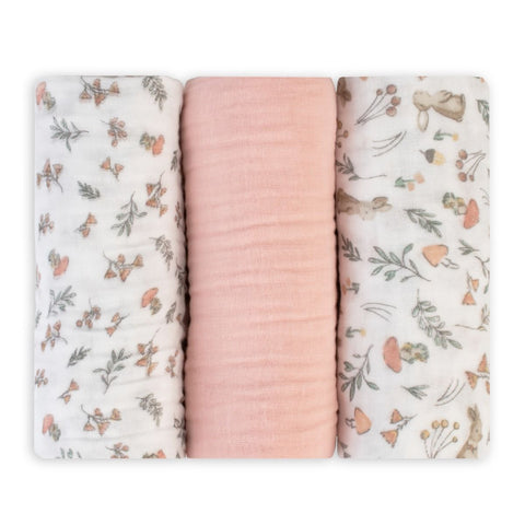 LITTLE LINEN MUSLIN WRAP 3PK - HARVEST BUNNY