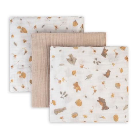 LITTLE LINEN MUSLIN WRAP 3PK - NECTAR BEAR