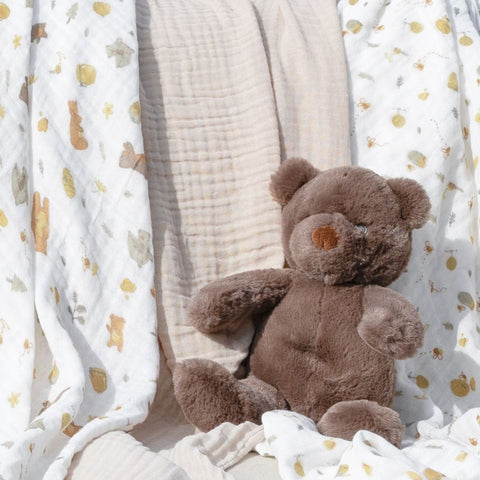 LITTLE LINEN MUSLIN WRAP 3PK - NECTAR BEAR