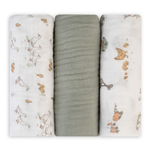 LITTLE LINEN MUSLIN WRAP 3PK - FARMYARD LAMB