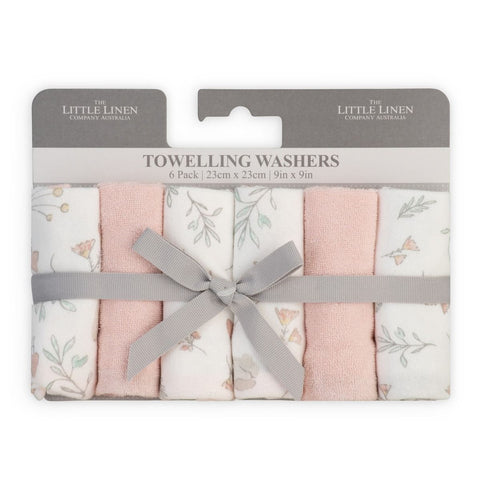 LITTLE LINEN TOWELLING WASHER 6PK - HARVEST BUNNY FACE WASH CLOTH