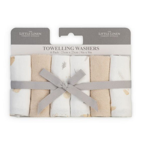 LITTLE LINEN TOWELLING WASHER 6PK - FACE WASH CLOTH