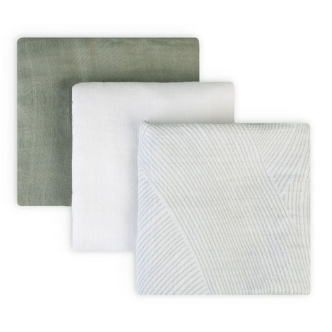 LITTLE LINEN  BAMBOO MUSLIN WRAPS 3PK - BAYLEAF