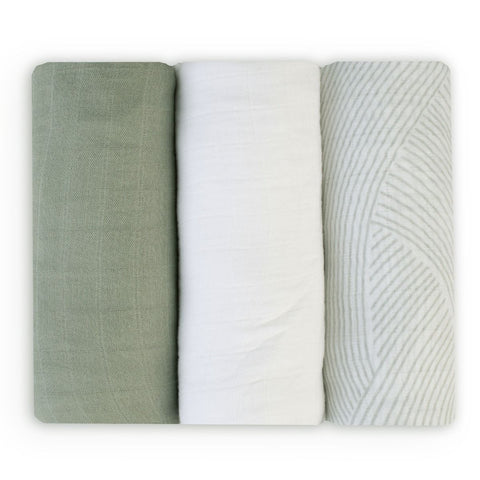 LITTLE LINEN  BAMBOO MUSLIN WRAPS 3PK - BAYLEAF