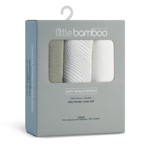 LITTLE LINEN  BAMBOO MUSLIN WRAPS 3PK - BAYLEAF