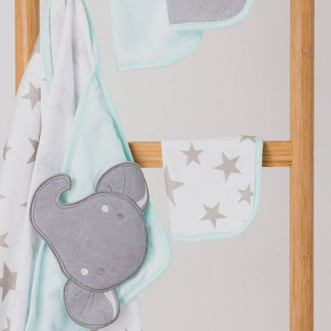 LITTLE LINEN COMPANY HOODED TOWEL & WASHERS ELEPHANT STAR