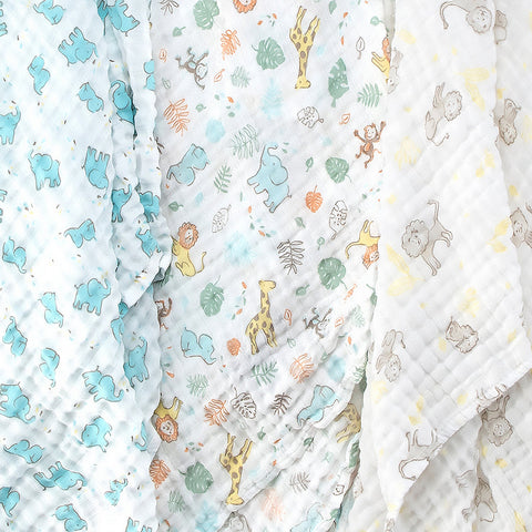 LITTLE LINEN MUSLIN WRAP 3PK - SAFARI BEAR
