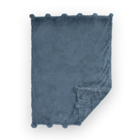 LITTLE LINEN WEEGOAMIGO PLUSH POM POM BLANKET - MIDNIGHT